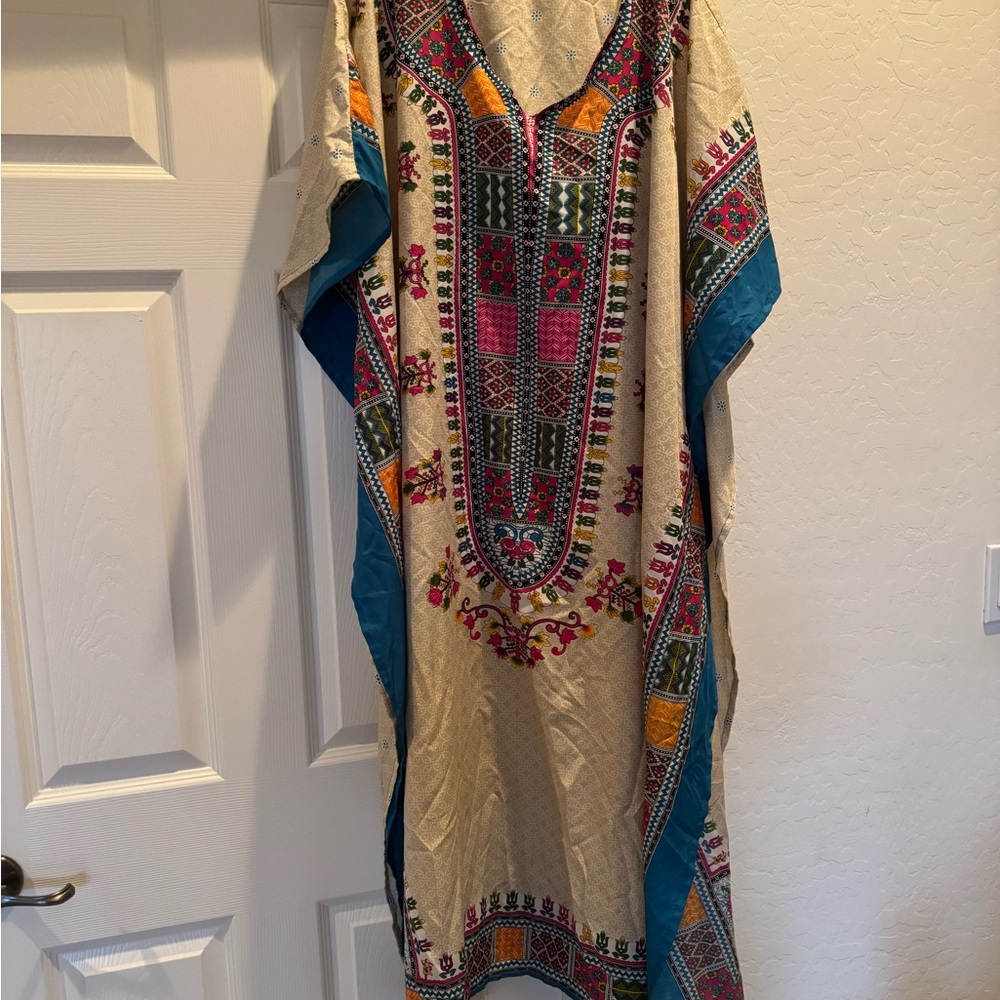 Gypsie Blu Women's Plus Size Kaftans Dresses Polyester Printed Long Caftan Maxi